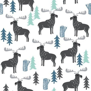 moose // charcoal mint grey blue kids baby boy forest trees outdoors canada