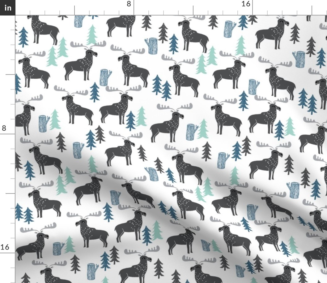moose // charcoal mint grey blue kids baby boy forest trees outdoors canada