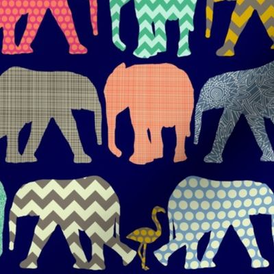 baby elephants and flamingos navy smaller