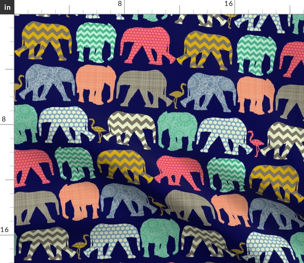 baby elephants and flamingos navy smaller