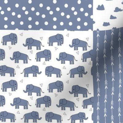 elephant quilt // patchwork cheater quilt wholecloth nursery baby blue baby boy 