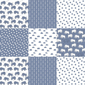 elephant quilt // patchwork cheater quilt wholecloth nursery baby blue baby boy 