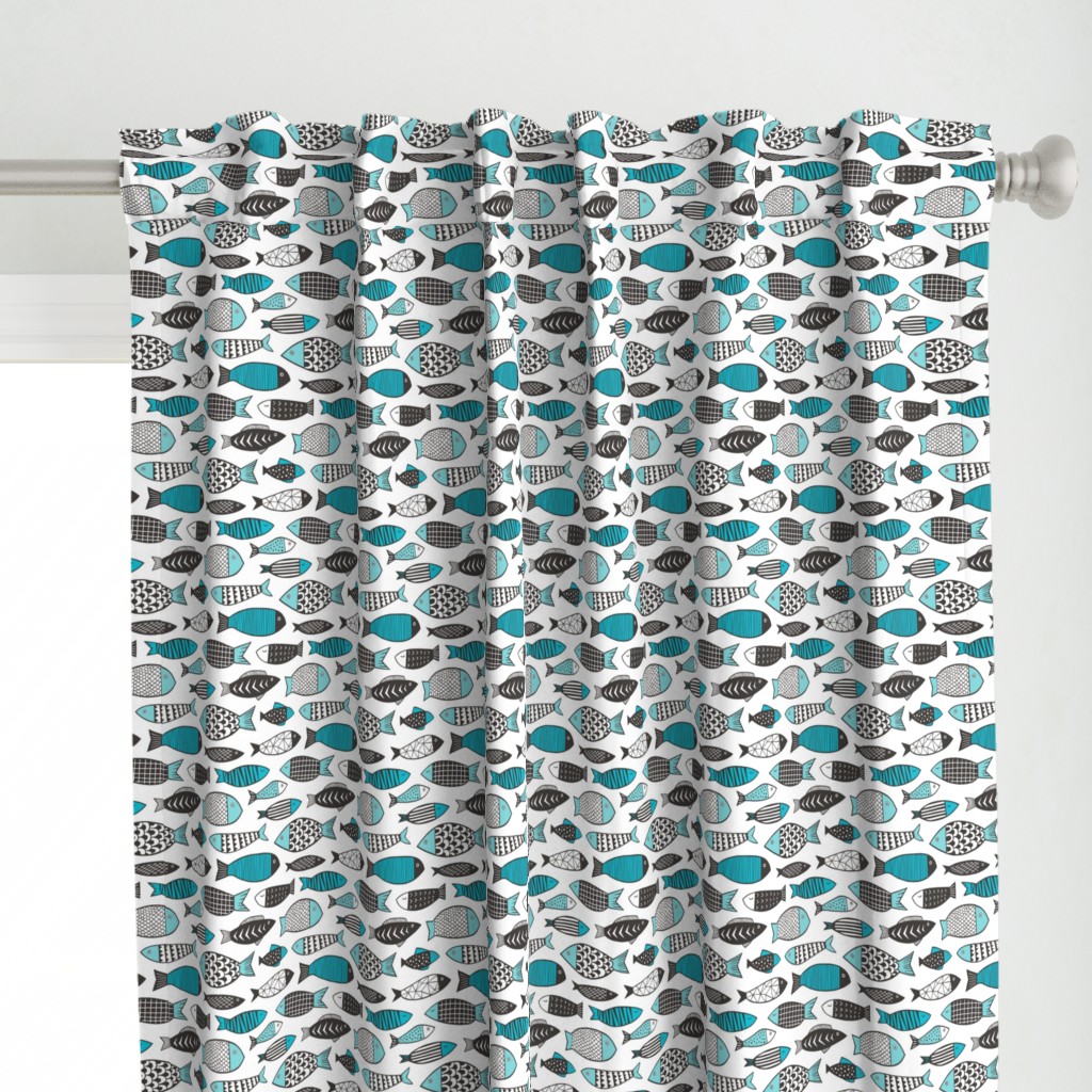 Fish Geometric Black&White Aqua Blue