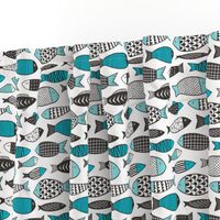 Fish Geometric Black&White Aqua Blue