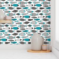 Fish Geometric Black&White Aqua Blue