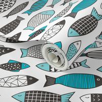 Fish Geometric Black&White Aqua Blue