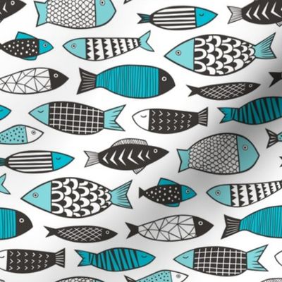 Fish Geometric Black&White Aqua Blue
