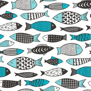 Fish Geometric Black&White Aqua Blue