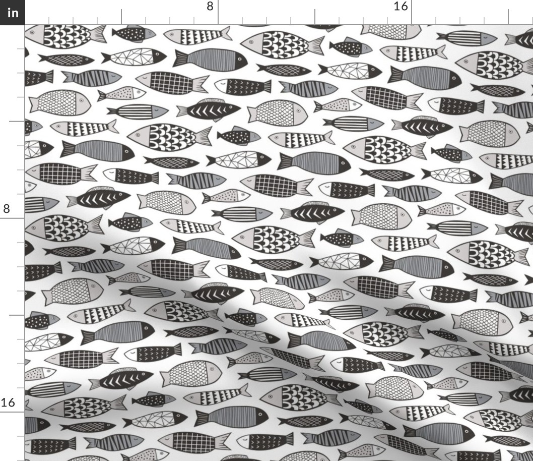 Fish Geometric Black&White Grey