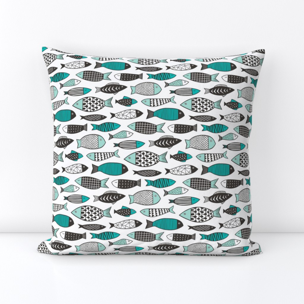 Fish Geometric Black&White Mint Green