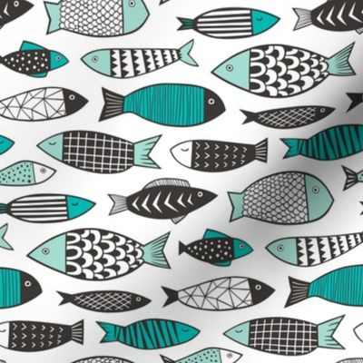 Fish Geometric Black&White Mint Green