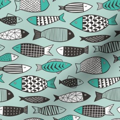 Fish Geometric Black&White on Mint Green