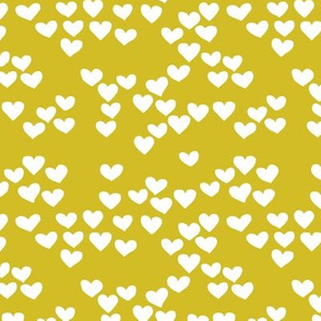 Pastel love hearts tossed hand drawn illustration pattern scandinavian style in mustard yellow XS
