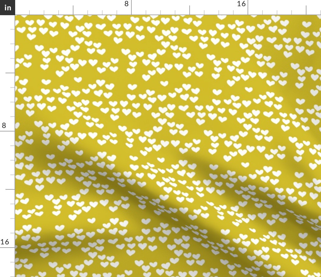 Pastel love hearts tossed hand drawn illustration pattern scandinavian style in mustard yellow XS