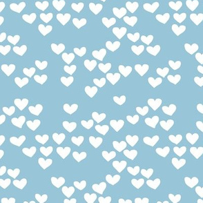 Pastel love hearts tossed hand drawn illustration pattern scandinavian style in soft winter blue XS