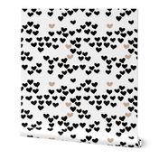 Pastel love hearts tossed hand drawn illustration pattern scandinavian style in neutral black and white ochre XS