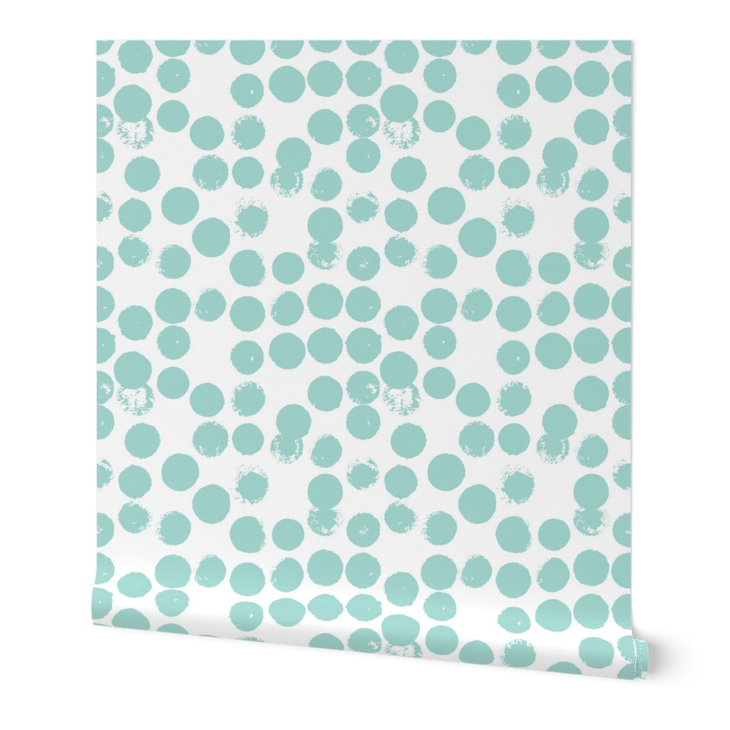 Pastel love brush circles and dots and spots hand drawn ink illustration pattern scandinavian style in soft mint XS