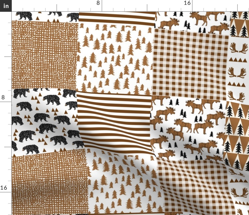 moose quilt // brown quilt squares patchwork kids baby nursery crib sheet wholecloth bedding