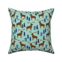 moose // mint navy brown kids animal outdoors trees forest boys