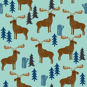 moose // mint navy brown kids animal outdoors trees forest boys