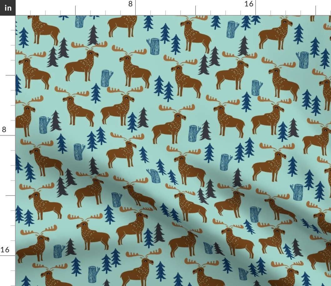 moose // mint navy brown kids animal outdoors trees forest boys