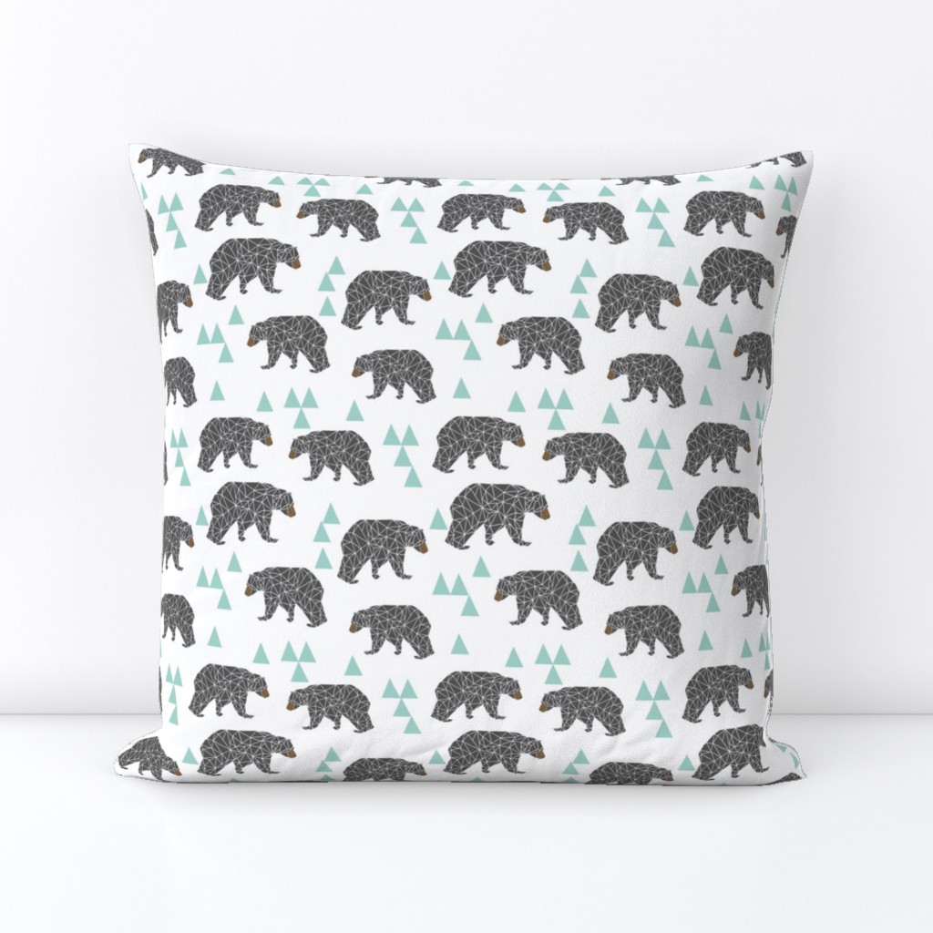 bear // mint and grey charcoal nursery kids bear triangles boys baby boy nursery kids design