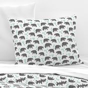 bear // mint and grey charcoal nursery kids bear triangles boys baby boy nursery kids design