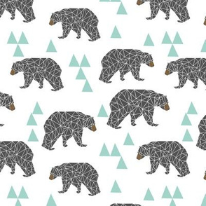 bear // mint and grey charcoal nursery kids bear triangles boys baby boy nursery kids design