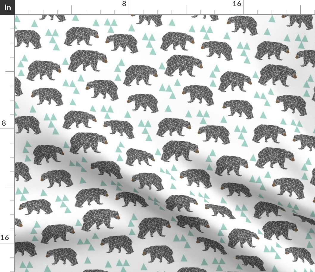 bear // mint and grey charcoal nursery kids bear triangles boys baby boy nursery kids design