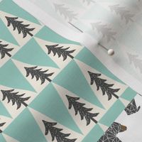 moose quilt squares // moose antler trees forest bear triangles mint charcoal grey kids baby nursery bedding quilt