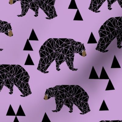 geometric bear // lilac pastel purple triangles girly woodland bear design for edgy kids illustration pattern