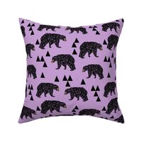 geometric bear // lilac pastel purple triangles girly woodland bear design for edgy kids illustration pattern