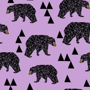 geometric bear // lilac pastel purple triangles girly woodland bear design for edgy kids illustration pattern