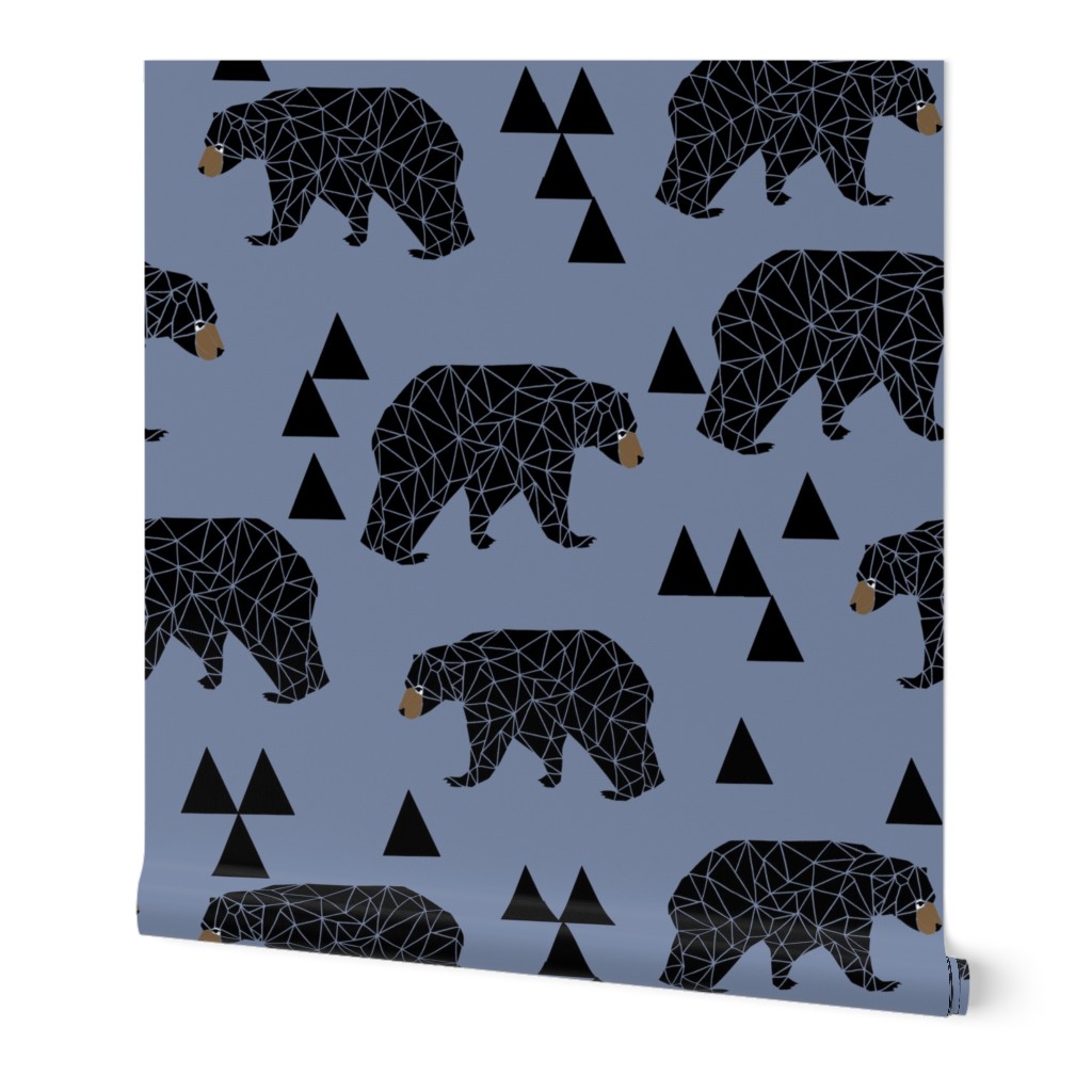 geometric bear // stonewash blue bear with triangles for nursery decor and baby boy fabrics