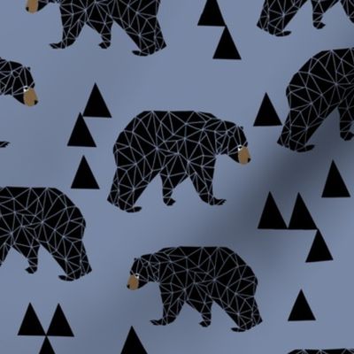 geometric bear // stonewash blue bear with triangles for nursery decor and baby boy fabrics