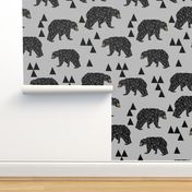 geometric bear // slate grey geo bear on grey with triangles minimal monochrome trendy bear