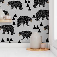 geometric bear // slate grey geo bear on grey with triangles minimal monochrome trendy bear