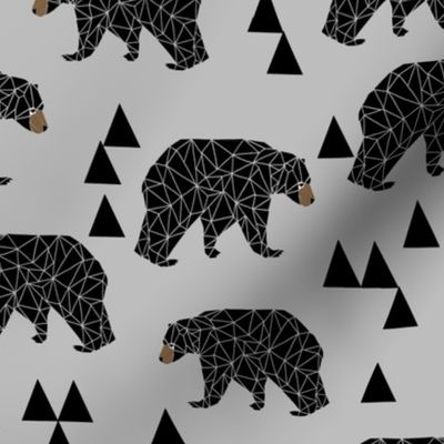 geometric bear // slate grey geo bear on grey with triangles minimal monochrome trendy bear