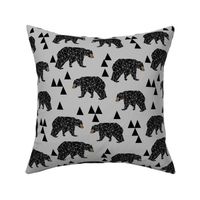 geometric bear // slate grey geo bear on grey with triangles minimal monochrome trendy bear