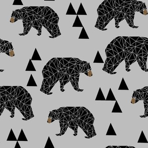 geometric bear // slate grey geo bear on grey with triangles minimal monochrome trendy bear