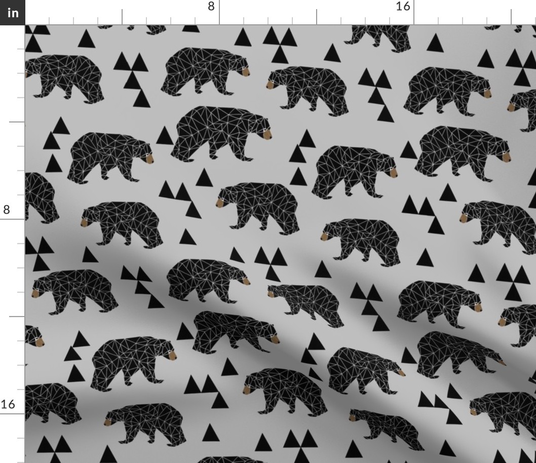 geometric bear // slate grey geo bear on grey with triangles minimal monochrome trendy bear