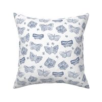 butterfly // block print blue spring flowers florals