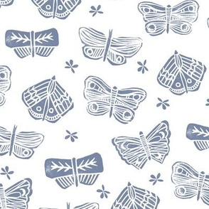 butterfly // block print blue spring flowers florals