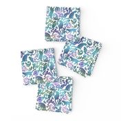 Cats In The Garden / Blue Purple Gradient White Background / Small Scale