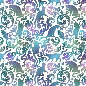 Cats In The Garden / Blue Purple Gradient White Background / Small Scale