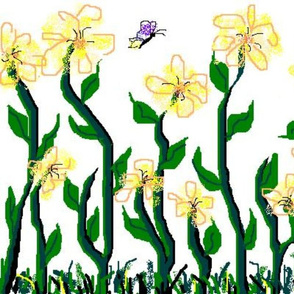 Flower and Butterfly Border Print Yellow