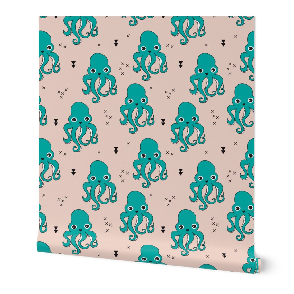 Adorable squid fish octopus geometric ocean theme under water deep sea paradise boys