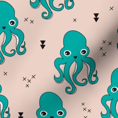 Adorable squid fish octopus geometric ocean theme under water deep sea paradise boys