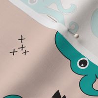 Adorable squid fish octopus geometric ocean theme under water deep sea paradise boys