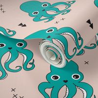 Adorable squid fish octopus geometric ocean theme under water deep sea paradise boys